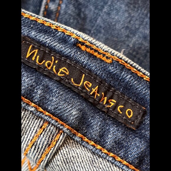 Nudie Jeans 33 x 32 Mens Blue Grim Tim Button Fly Crushed Denim 5 Pocket - Picture 8 of 11